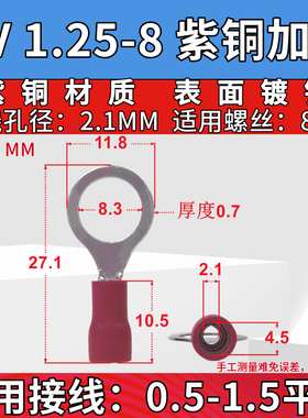 RV圆型预绝缘接线端子O型HTO鼻子线耳紫铜端头国标接头红色蓝色黑