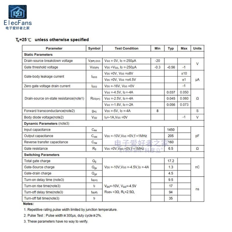 (10个)贴片AO3415 SOT-23 -20V/-4A P沟道 MOS管 场效应管三极管