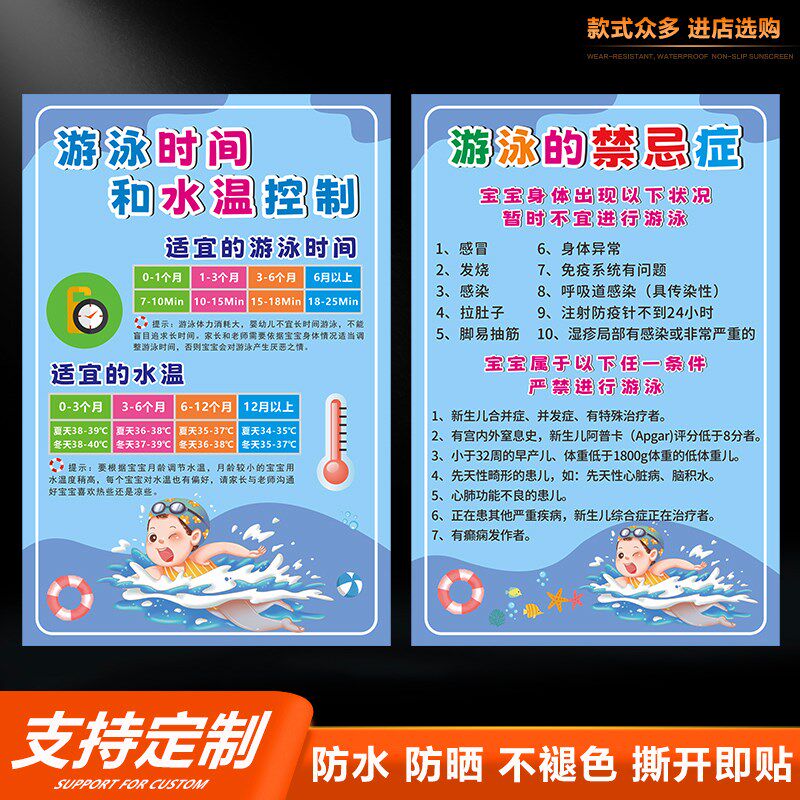 游泳时间水温控制游泳的禁忌症安全注意事项宝宝游泳好处多宣传海报