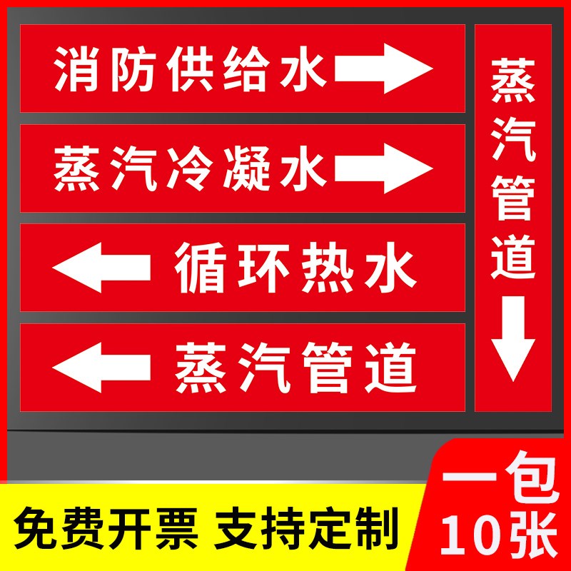 热水管道标识贴蒸汽管道流向箭头标识循环热水消防供给水蒸汽冷凝水管道贴箭头方向提示管道名称标志牌贴纸