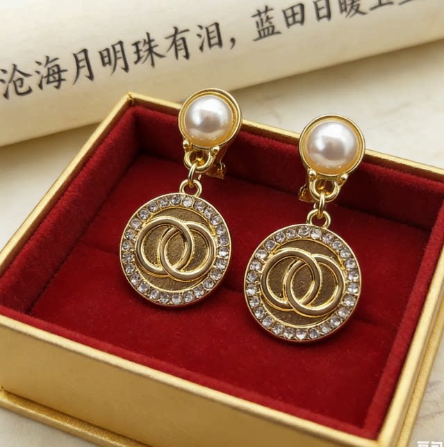 复古气质耳环金色圆环镶钻耳坠显瘦圆脸小众耳钩合金银针耳钉