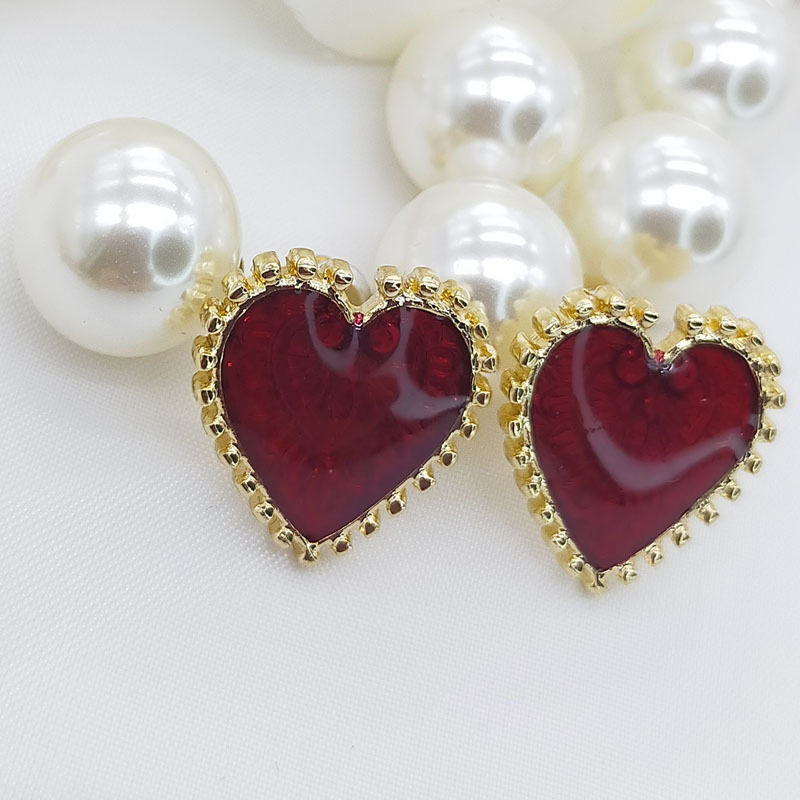 民族风气质耳饰红色珐琅滴油爱心耳钉合金银针耳环镀金复古女饰品