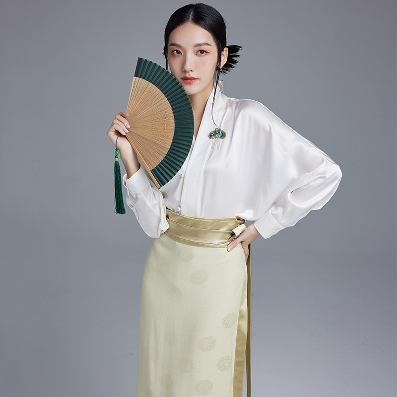 新款真丝茶艺中式衬衫改良汉服