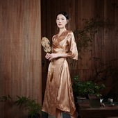 知棠 素交领系带中式 夏季 改良提花缎汉元 连衣裙 中国风新款 陌遇