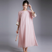 改良素雅天丝提花圆领日常旗袍连衣裙 新中式 陌遇原创2025夏季 新款