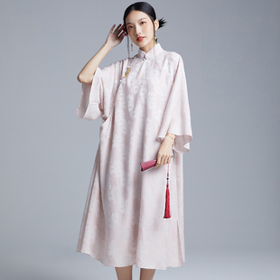 陌遇2025年新款中国风复古茶服宽松大码改良旗袍倒大袖中式连衣裙