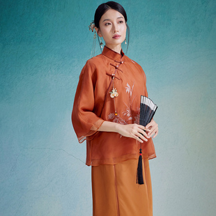 上衣 旗袍唐装 陌遇2025春夏新款 中国风100%真丝绣花气质茶服新中式