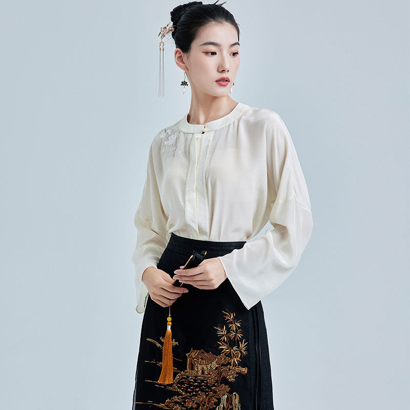 陌遇2025年中国风改良100%真丝绣花茶服衬衫上衣新中式文艺短小衫,女装/女士精品,上衣,淘宝优惠券,粉丝福利购,淘宝优惠卷