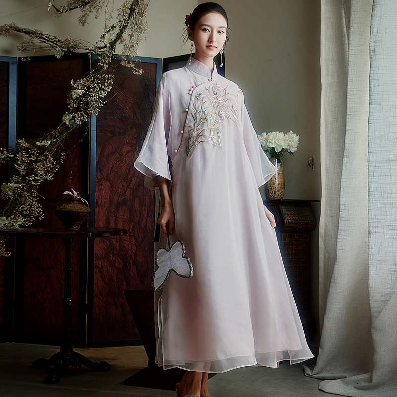 陌遇丨旧梦丨中国风兰花刺绣旗袍