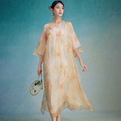 气质连衣裙 旗袍新中式 陌遇2025春夏新款 中国风100%桑蚕丝印花大码