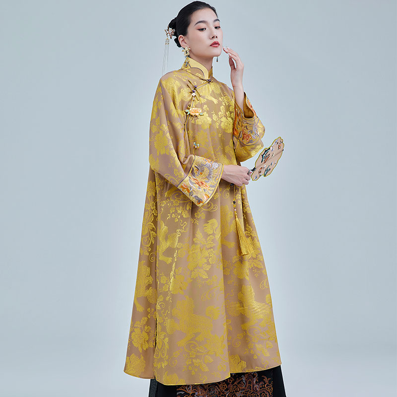 陌遇中国风高端提花缎复古连衣裙