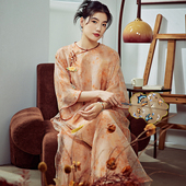 盘扣旗袍连衣裙 中国风改良桑蚕丝印花圆领大码 陌遇2025年夏季 新款