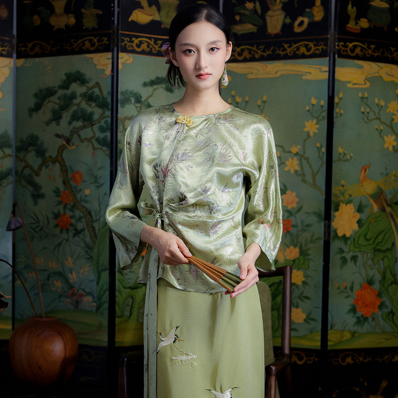 秋季新款100%醋酸印花设计感衬衫