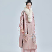 陌遇2025年冬季 外套 素织锦缎狐狸毛领棉衣唐装 新款 中国风改良汉元