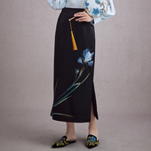 陌遇2025年秋季 侧开半身裙 气质旗袍式 新款 中国风兰花刺绣日常中式