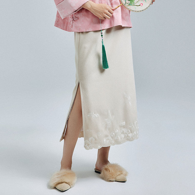 陌遇2025冬季新款中国风复古改良旗袍式绣花半裙新中式毛呢半身裙,女装/女士精品,半身裙,淘宝优惠券,粉丝福利购,淘宝优惠卷