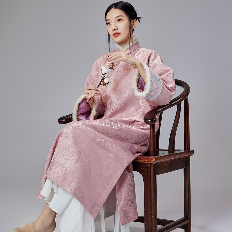 陌遇2025年秋冬新款中国风复古改良提花夹棉旗袍裙中式日常连衣裙