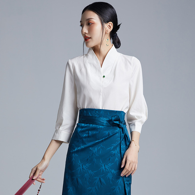 陌遇铜氨丝上班穿新中式唐装衬衫