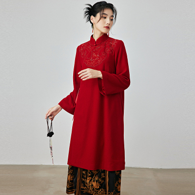 陌遇中国风刺绣拜年服羊毛呢旗袍