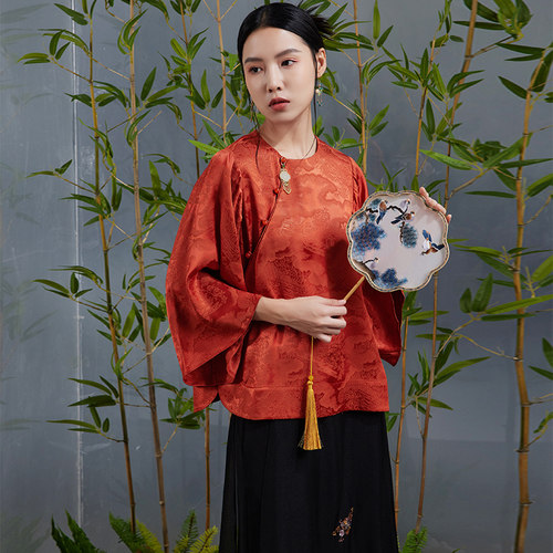陌遇提花秋季文艺中式茶服上衣