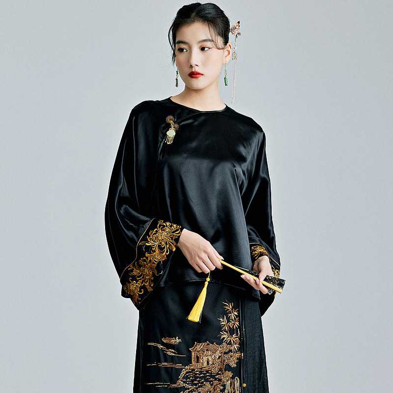 陌遇2025春季新款中国风复古改良真丝刺绣圆扣茶服新中式唐装上衣,女装/女士精品,上衣,淘宝优惠券,粉丝福利购,淘宝优惠卷