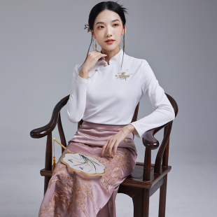 日常百搭改良旗袍唐装 光柔绒针织打底衫 上衣 中式 陌遇2025秋冬新款