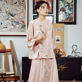 琵琶襟唐装 陌遇2025夏季 提花缎刺绣茶服新中式 新款 上衣 中国风女装