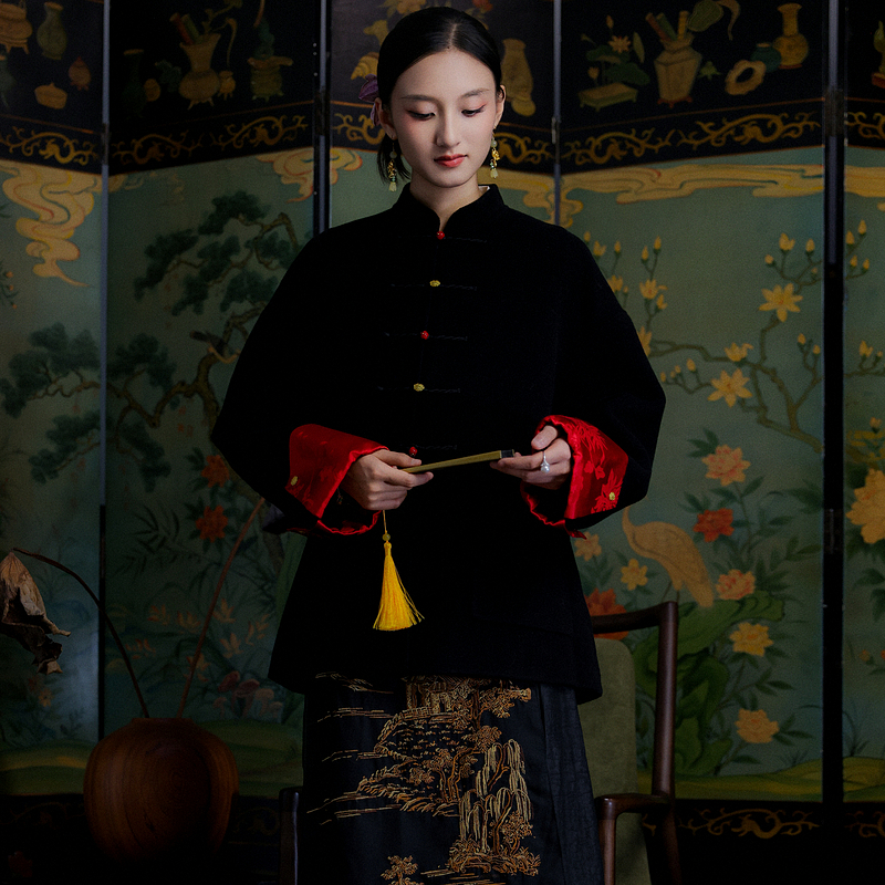 陌遇100%羊毛双毛呢唐装外套上衣