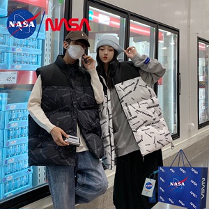 NASA潮流字母拼色羽绒棉马甲男女秋冬棉衣宽松面包服保暖马夹褂子