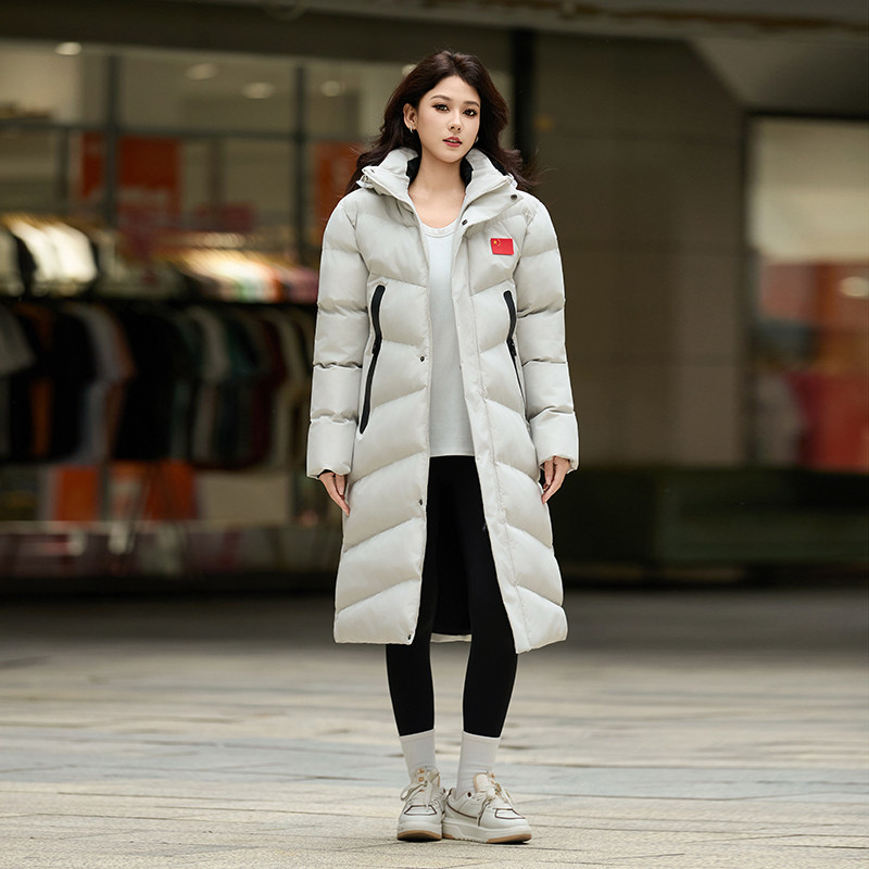 冬季新款加绒加厚运动棉大衣男女长款过膝过膝连帽羽绒训练外套