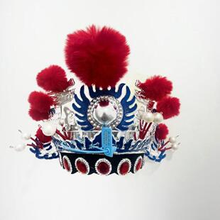 国潮摄影小花旦戏曲小额子打鼓头饰小列子 穆桂英花木兰帽小兵帽