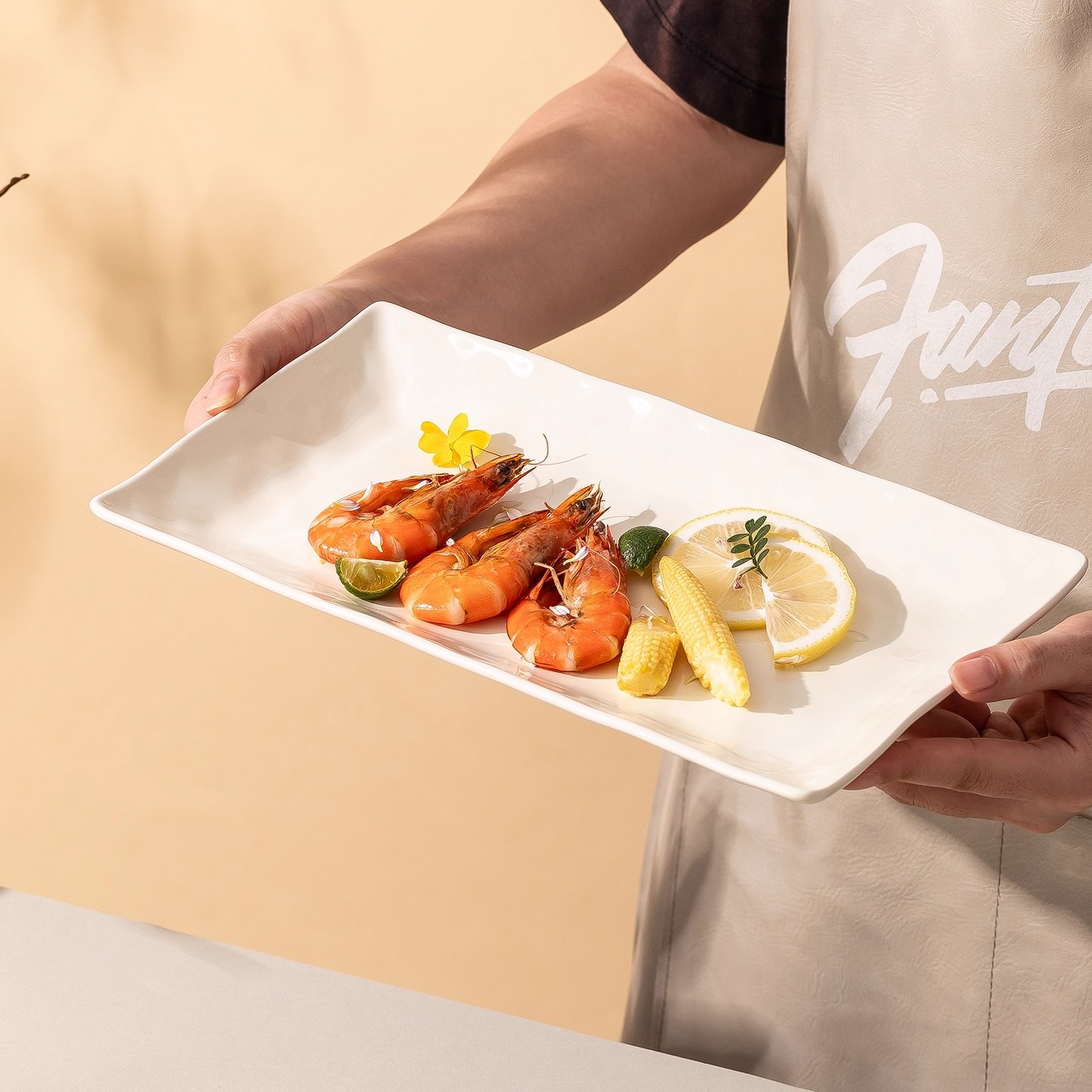 奶油风鱼盘家用北欧简约陶瓷菜盘