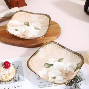 8英寸方盘釉下彩山茶花深盘菜盘子菜碟子餐具 陶瓷盘家用2025新款