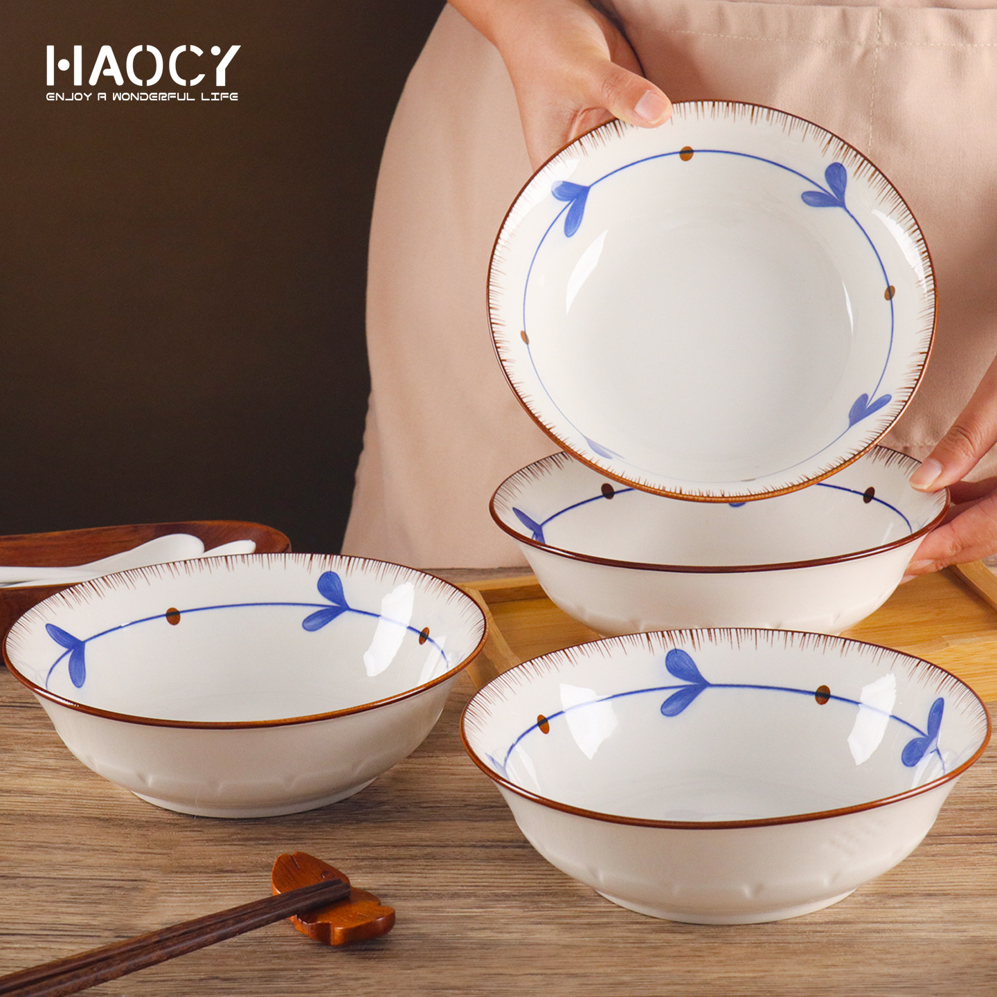 中式清新盛饭碗釉下彩家用汤碗