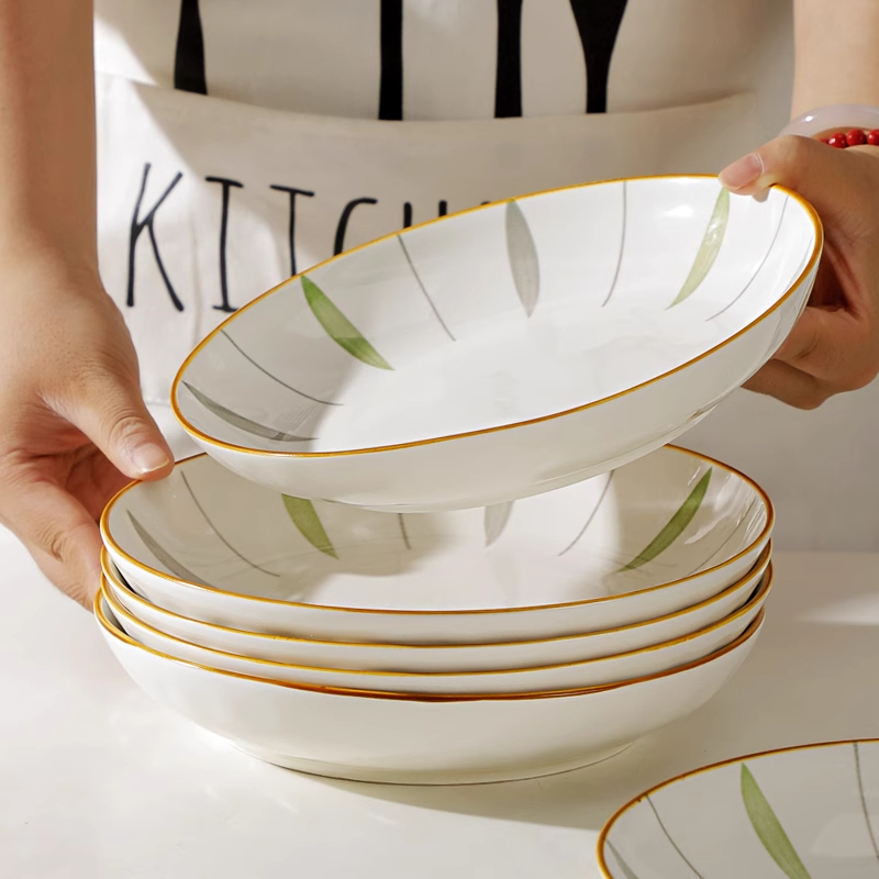 日式咏柳盘子10个装8英寸釉下彩