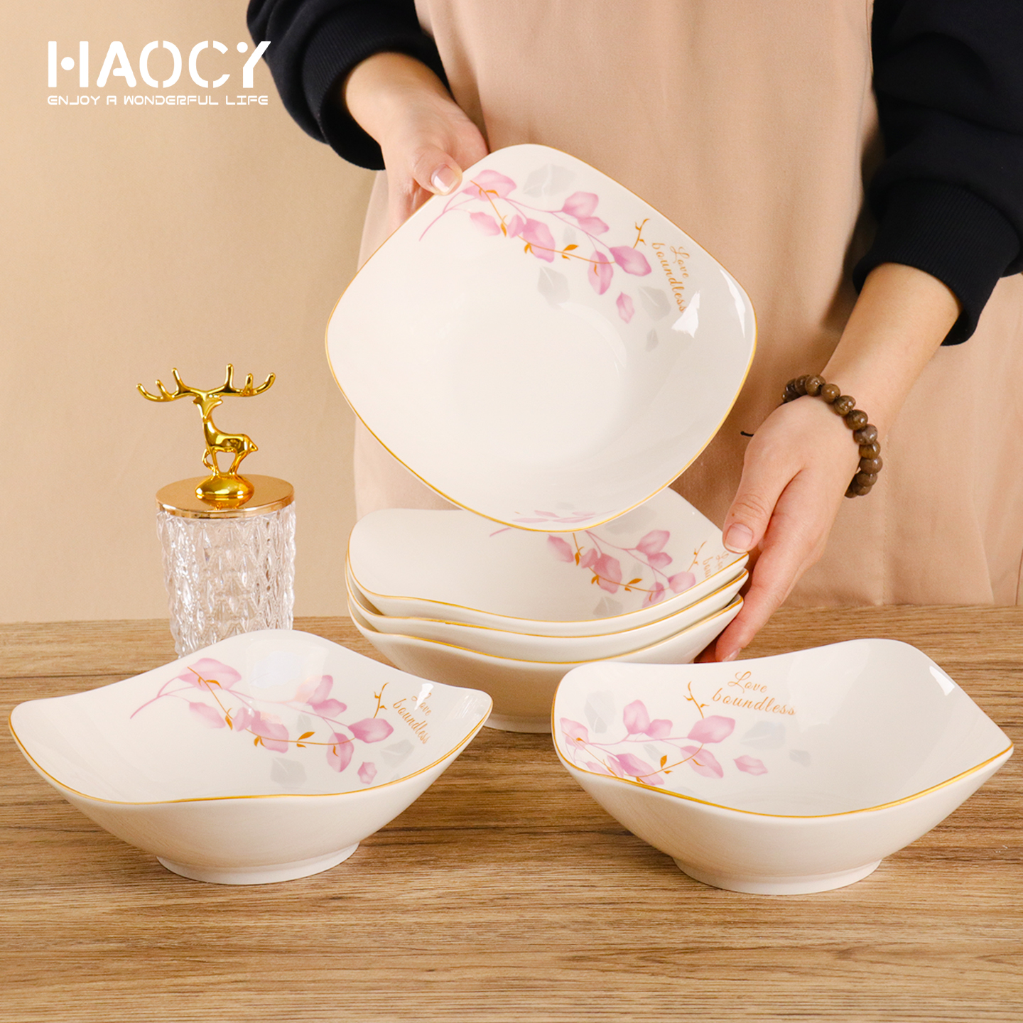 陶瓷沙拉碗家用简约8英寸四角盘