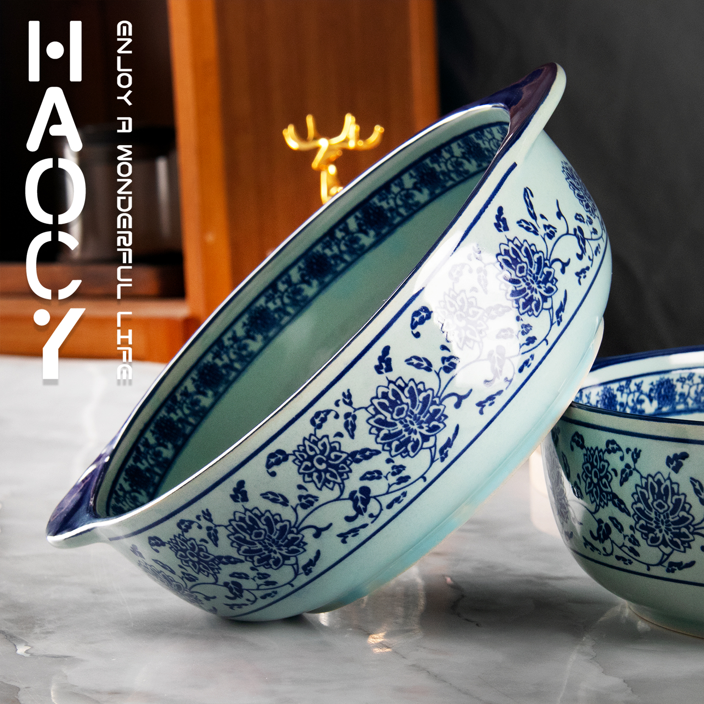 青花瓷双耳碗家用2025新款大汤碗