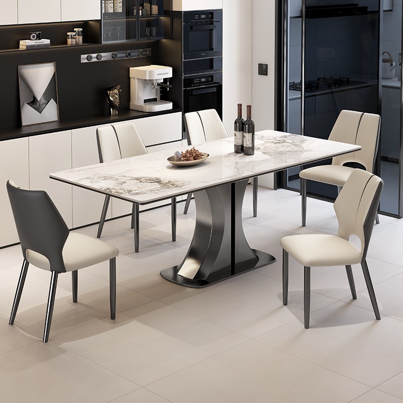 意式轻奢亮光岩板餐桌家用小户型现代简约客厅餐桌椅组合2024新款