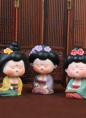 国潮唐仕女摇头车摆套装古风卧室客厅装饰品摆饰礼物汽车车载摆件