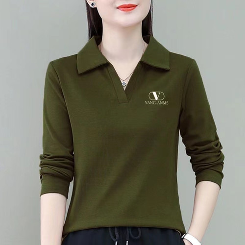 大码POLO衫长袖打底衫翻领上衣女