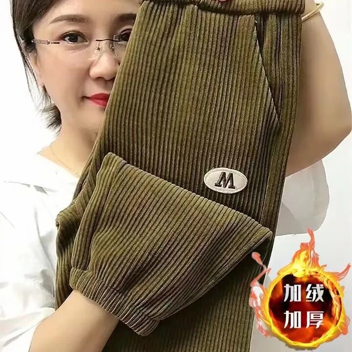 中年妈妈裤子新款哈伦裤女卫裤加绒加厚宽松大码秋冬外穿束脚女裤