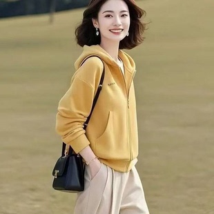 外套大码 2025秋冬季 卫衣女中年妈妈拉链开衫 洋气长袖 连帽上衣 时尚