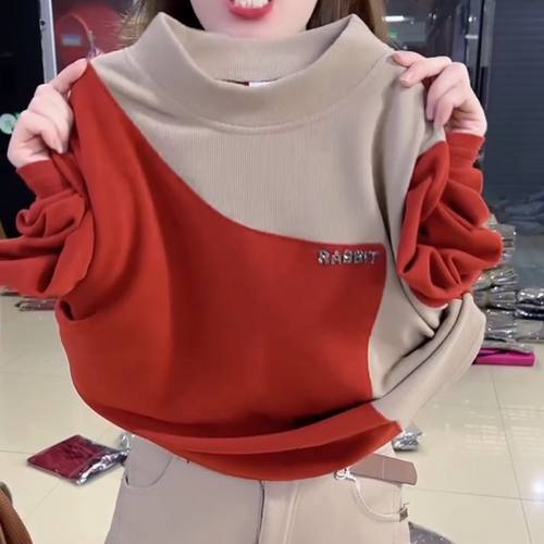 半高领保暖女士加绒长袖打底衫