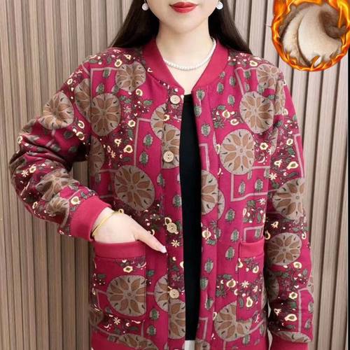 加绒保暖中老年人休闲棉服外套女