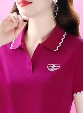 翻领短袖t恤女宽松洋气2025新款中年妈妈夏装大码上衣女士polo衫