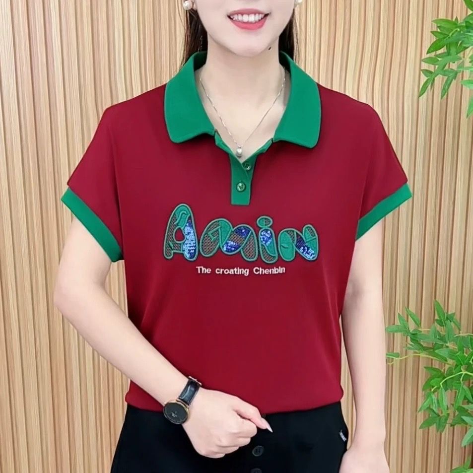 洋气上衣妈妈显瘦翻领小衫