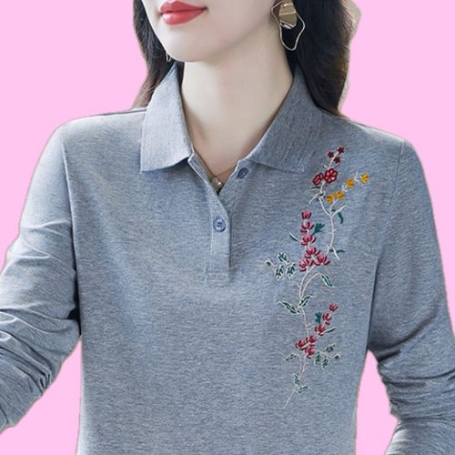 洋气宽松长袖polo衫女t恤