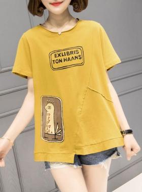 中年妈妈大码显瘦短袖T恤女新款2025夏装宽松洋气上衣遮肚子小衫