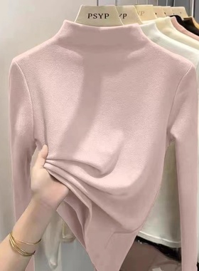 双面德绒半高领打底衫女内搭秋冬季长袖t恤大码妈妈加厚保暖上衣