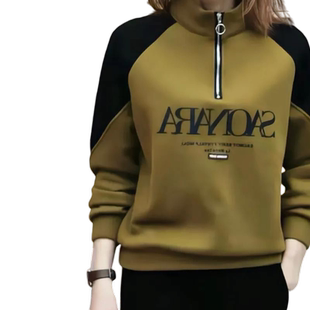 加绒大码女装长袖卫衣2025秋冬季中年妈妈polo领显瘦加厚上衣外套